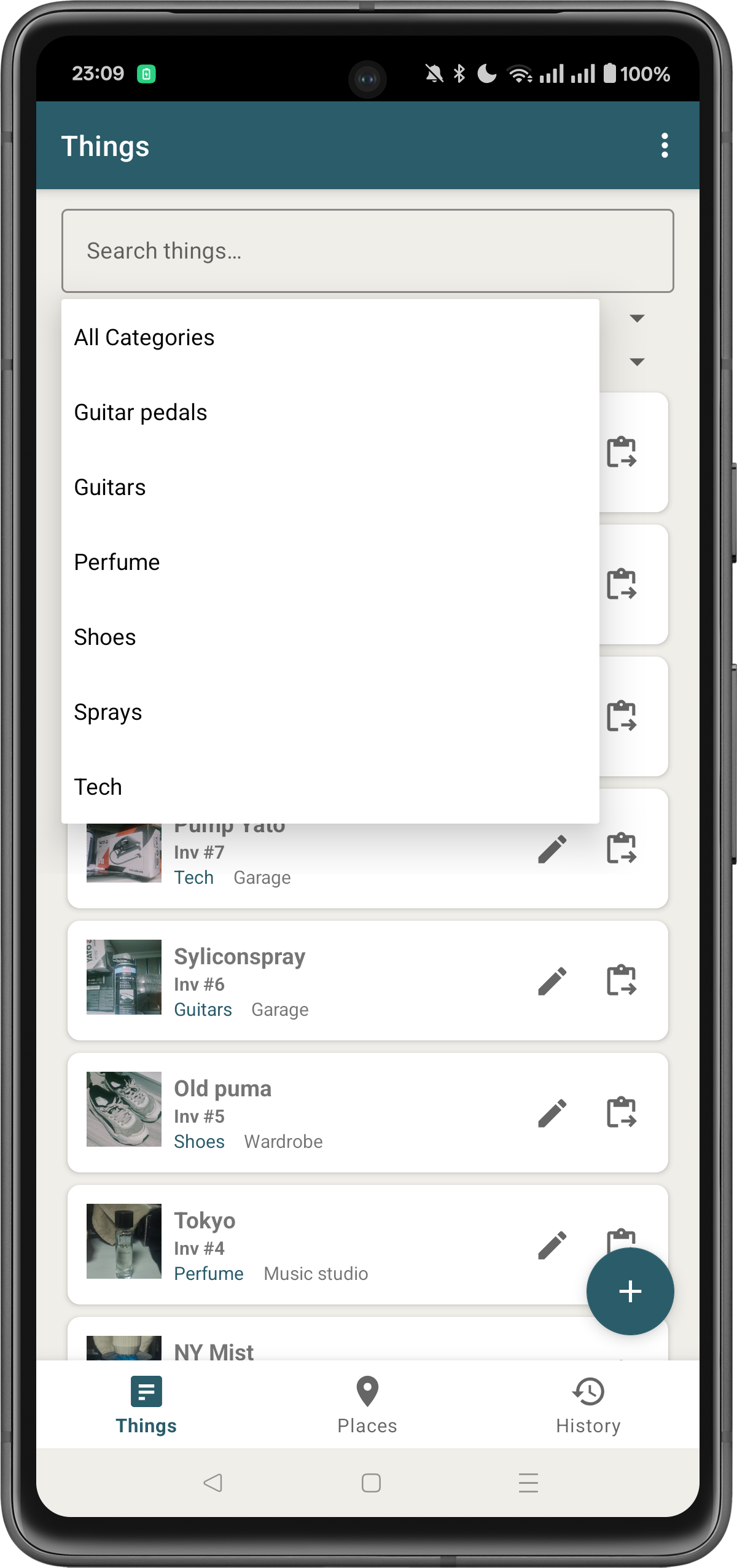 Filter by category dropdown